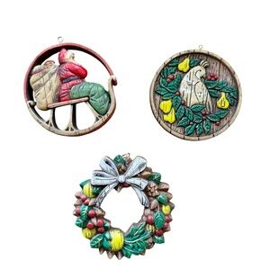 Hallmark Vintage Nostalgia Collection Set of (3) Wood Look Plastic Ornaments